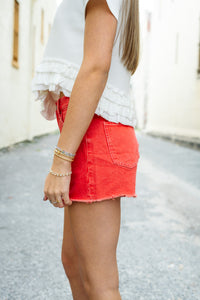 Daze Denim: Troublemaker High Rise Short in Chili Pepper