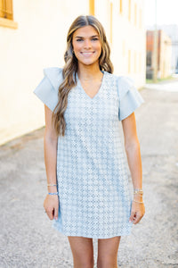 Dolce Cabo: Faux Leather Embroidered Dress in Blue