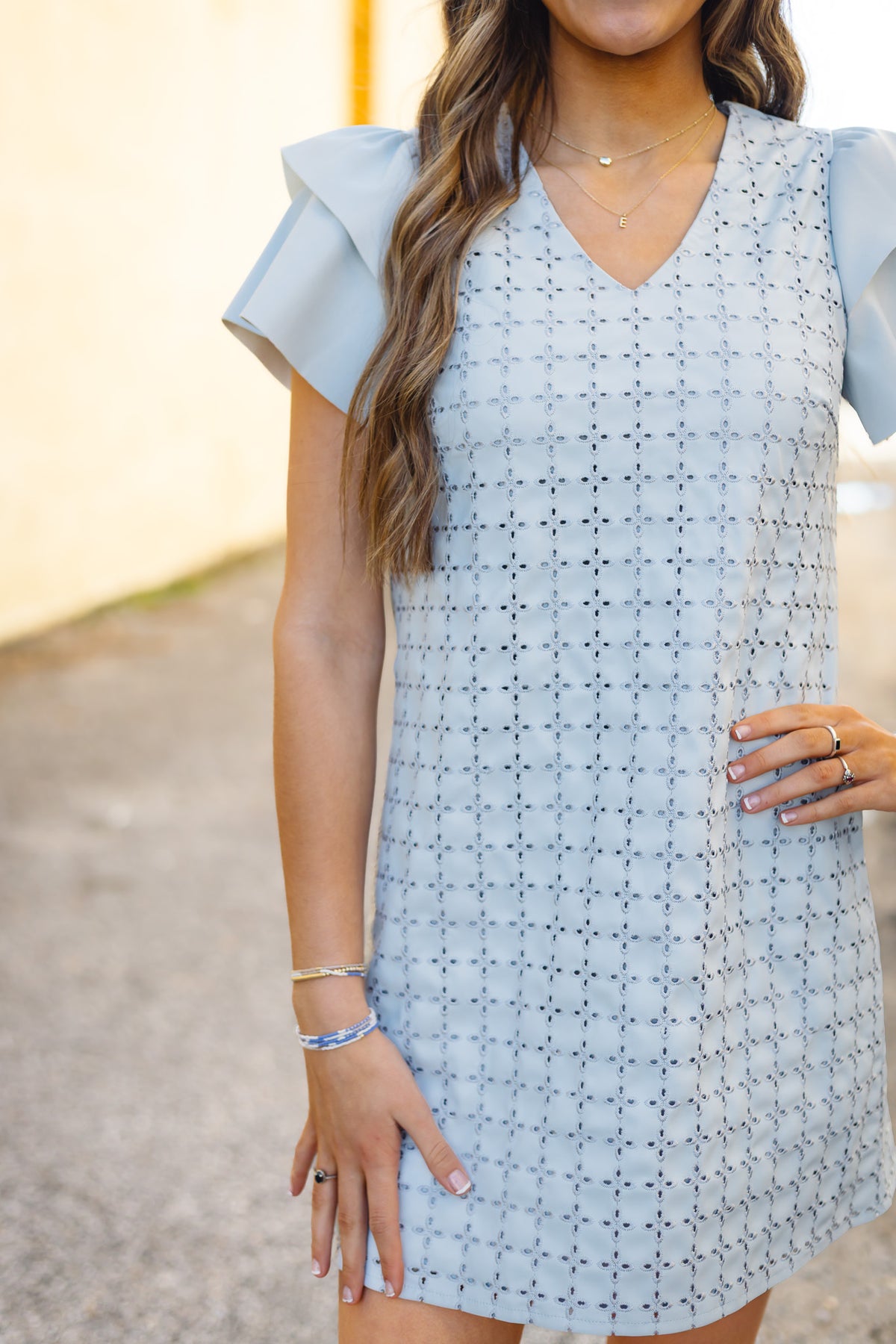 Dolce Cabo: Faux Leather Embroidered Dress in Blue