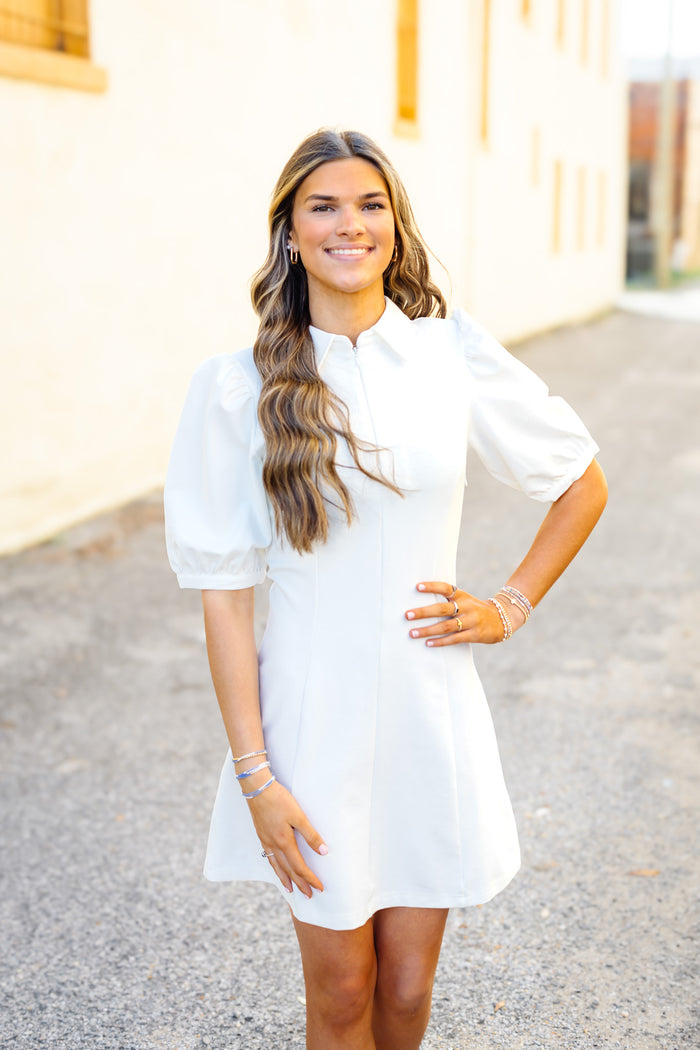The Shannon Dress in White Ponte