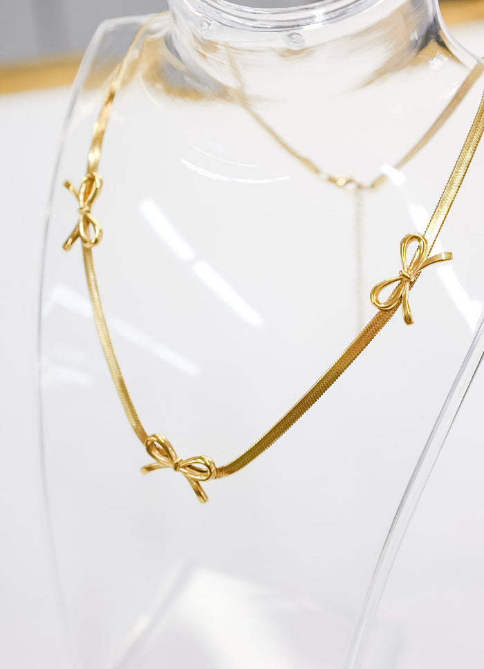 Flat Gold Bow Necklace