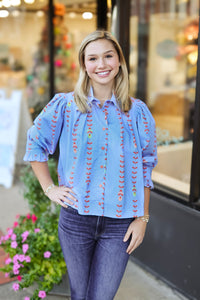 Karlie: Floral Vine Poplin Button Up Top