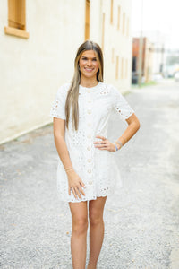 Zoe and Claire: Eyelet Button Dress