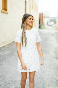 Zoe and Claire: Eyelet Button Dress