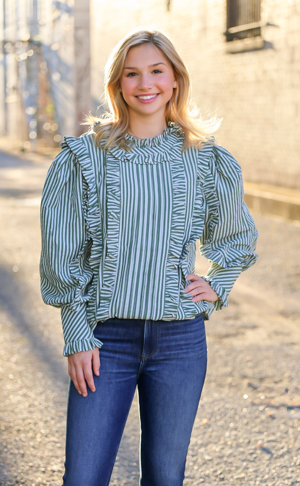 Karlie: Stripe Pleat Ruffle Top-FINAL SALE-