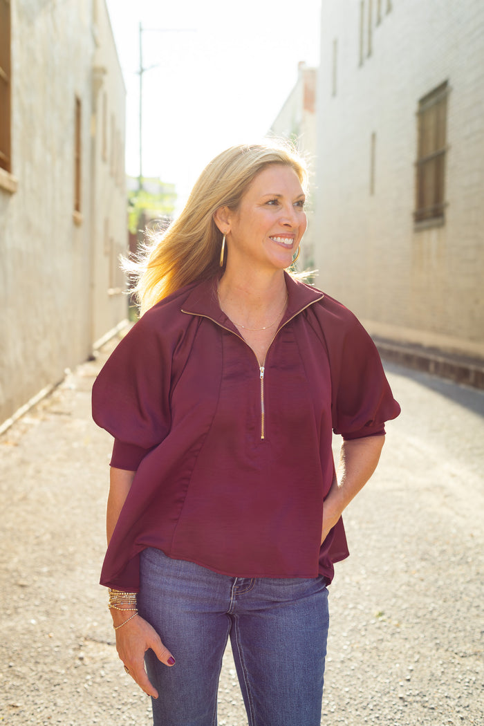 The Farrah Top in Burgundy