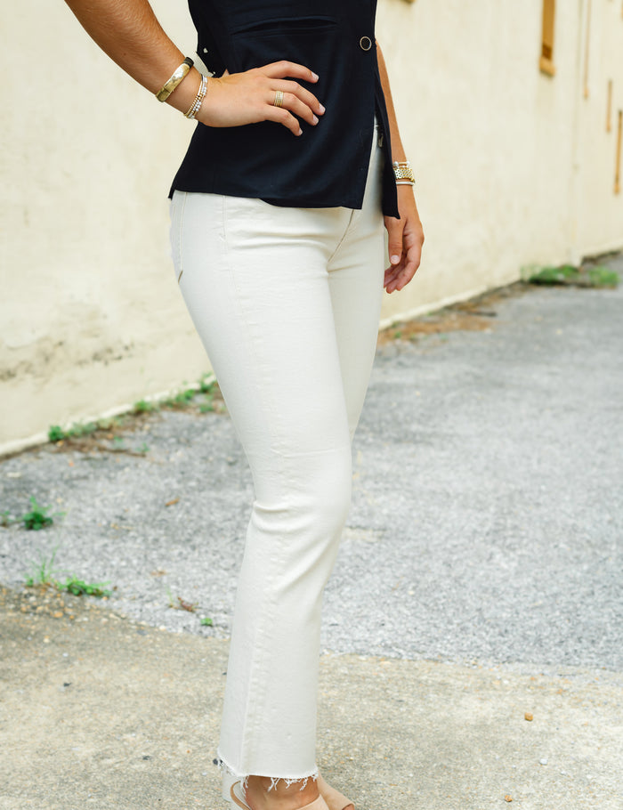 Daze Denim Shy Girl High Rise Crop Flare Raw Cut Pant