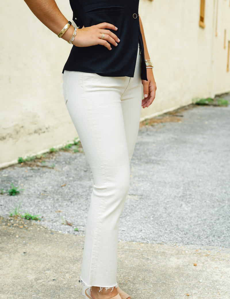 Daze Denim Shy Girl High Rise Crop Flare Raw Cut Pant