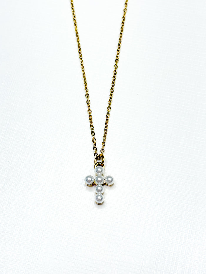 Shell Pearl Cross Necklace