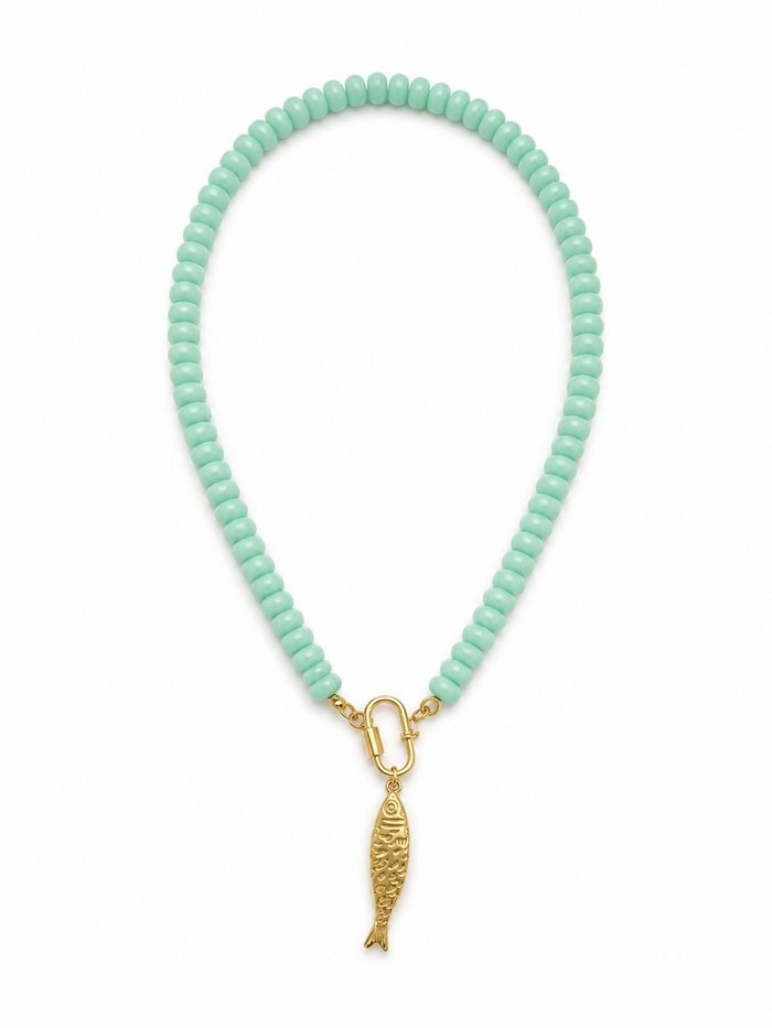 Mint Beaded Fish Necklace