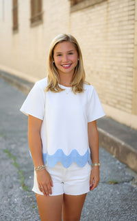 The Elva Wave Top in White/Blue