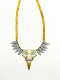 Geometric Bib Necklace with Magnesite and Serpentine