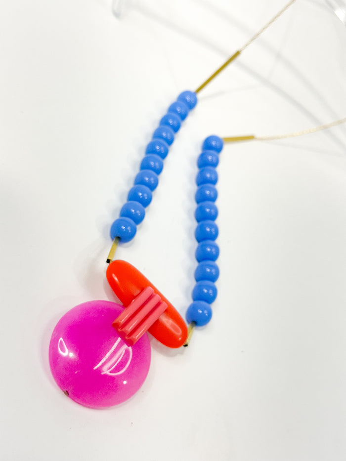David Aubrey Geometric Hot Pink and Orange Pendant Necklace