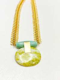 David Aubrey Turquoise and Lemon Herringbone Necklace