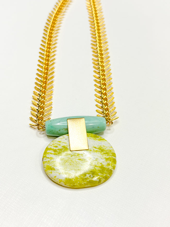 David Aubrey Turquoise and Lemon Herringbone Necklace