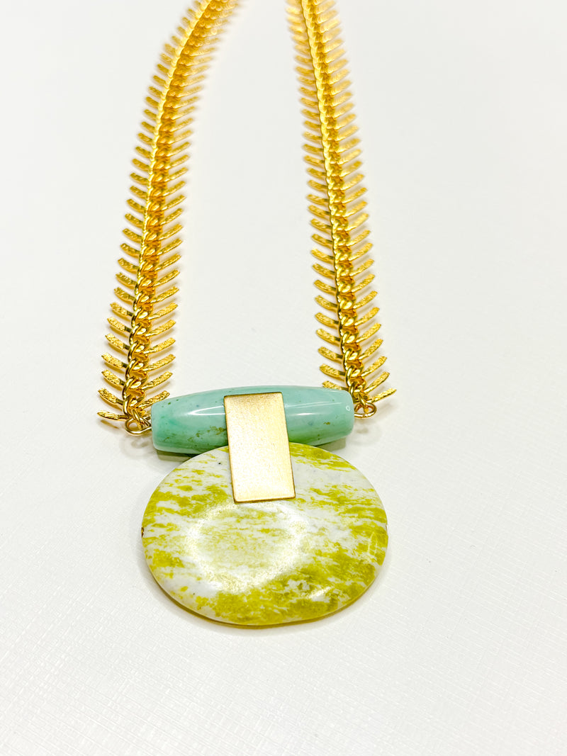 David Aubrey Turquoise and Lemon Herringbone Necklace