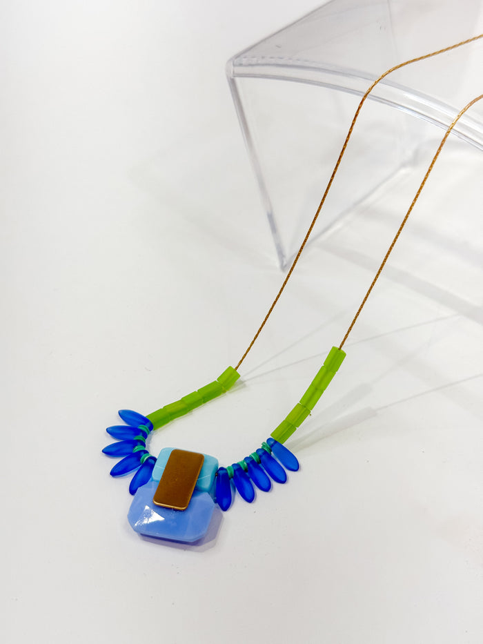 David Aubrey Double Blue Vintage Glass Necklace