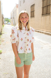Karlie: Digital London Floral Ruffle Top