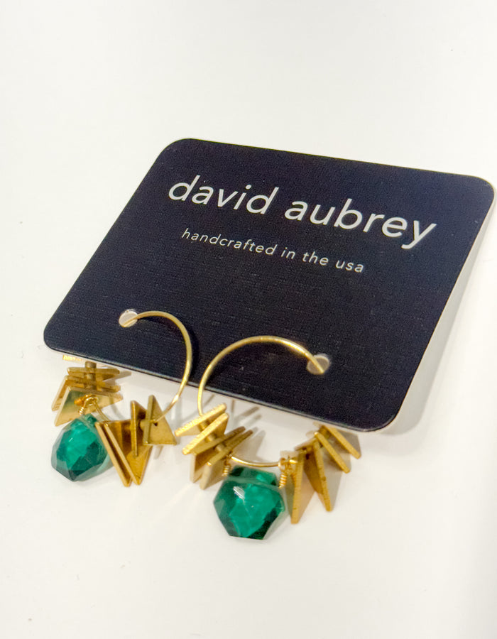 David Aubrey Tourmaline and Brass Mini Hoop Earrings