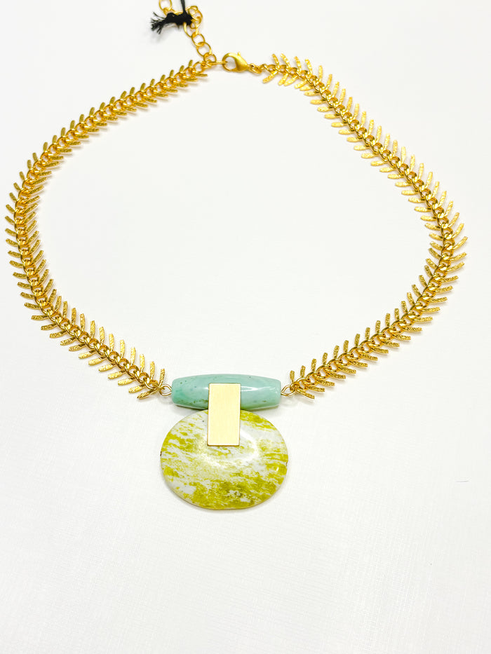 David Aubrey Turquoise and Lemon Herringbone Necklace