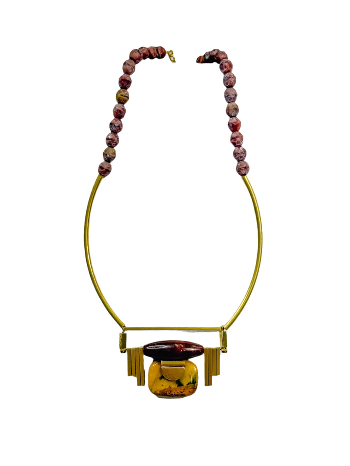Burgundy and Jasper Artdeco Pendant Necklace