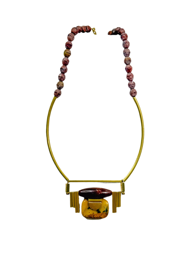 Burgundy and Jasper Artdeco Pendant Necklace