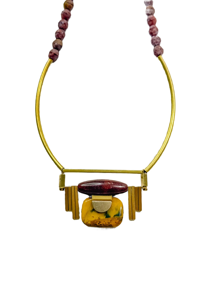 Burgundy and Jasper Artdeco Pendant Necklace