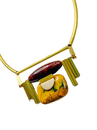 Burgundy and Jasper Artdeco Pendant Necklace
