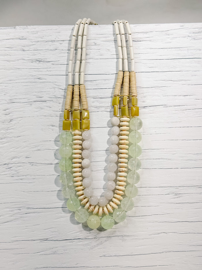 Triple Strand White Stone Necklace