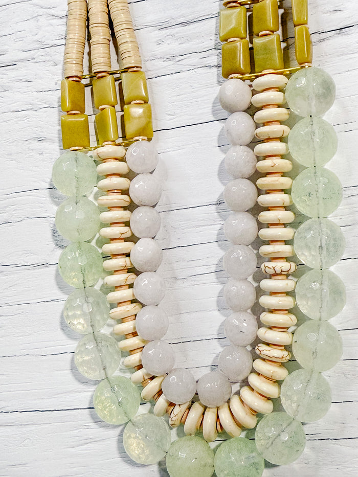 Triple Strand White Stone Necklace