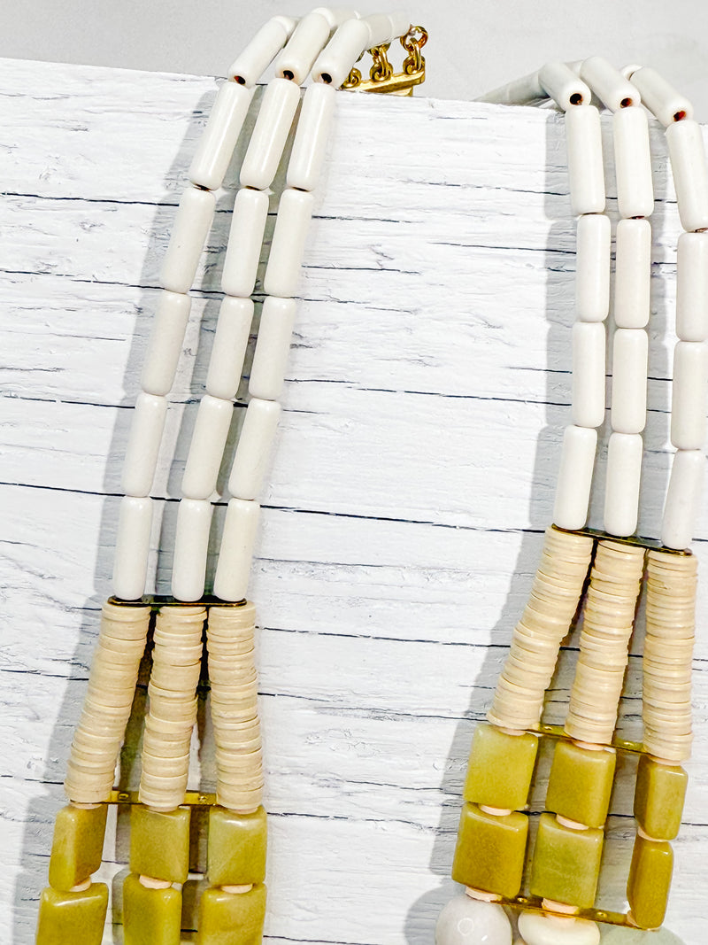 Triple Strand White Stone Necklace