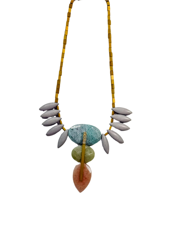 Geometric Jasper and Magnesite Bib Necklace
