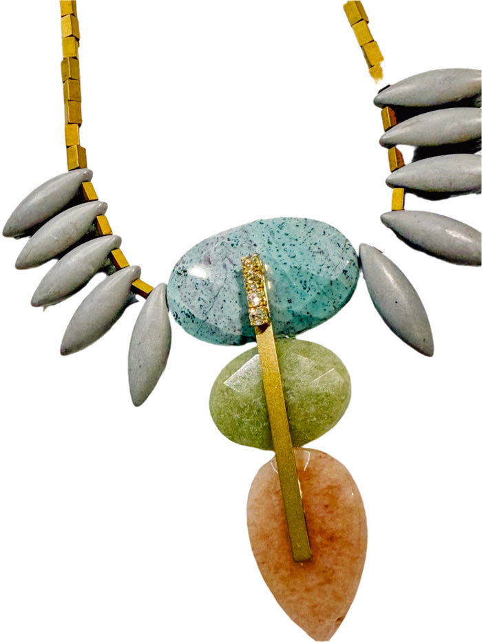 Geometric Jasper and Magnesite Bib Necklace