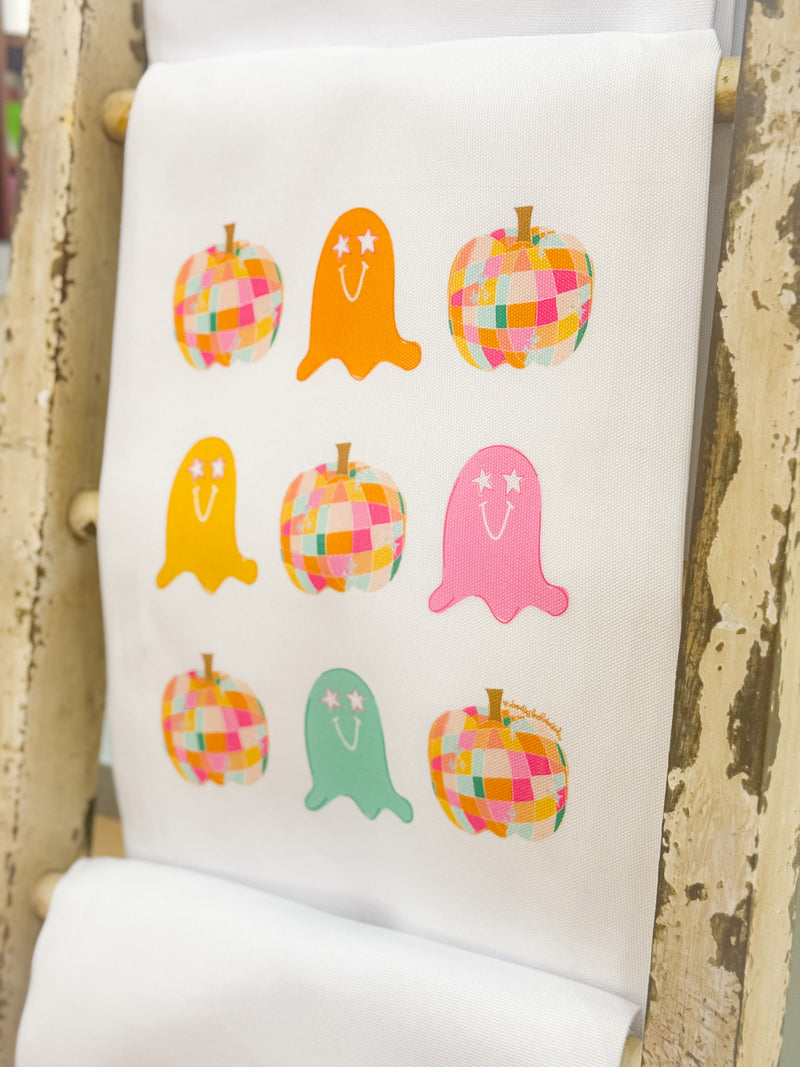 Disco Ghost & Pumpkin Tea Towel