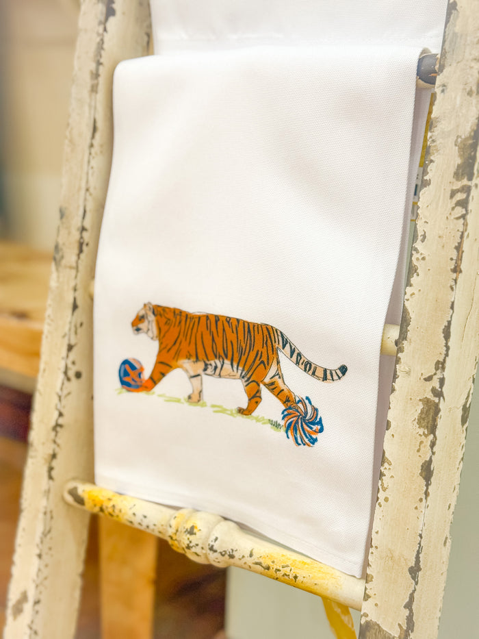 Tiger with Poms Tea Towel