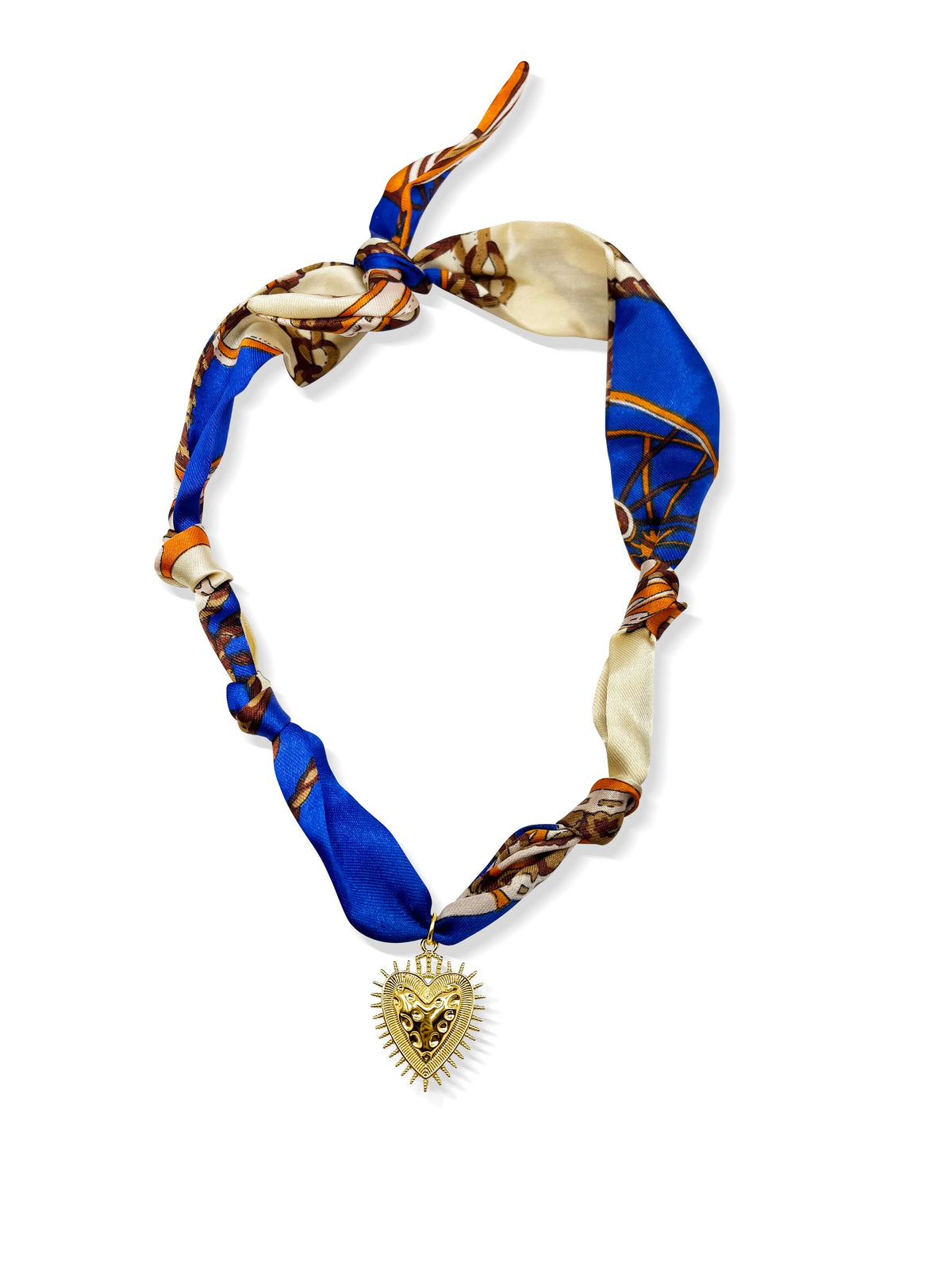 Spike Heart Blue Scarf Necklace