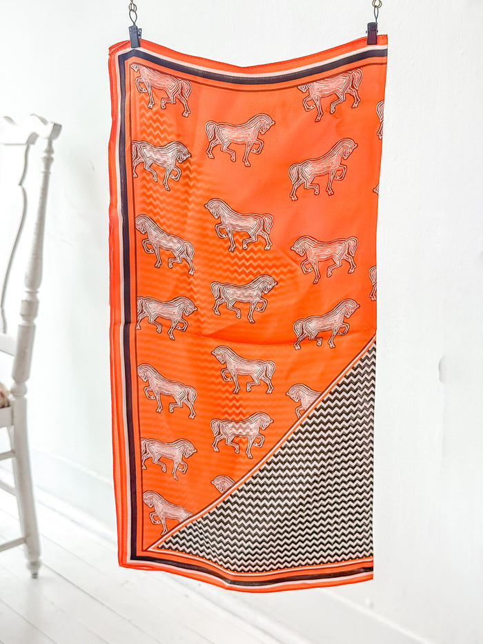 Orange Horses Silk Scarf 20x20