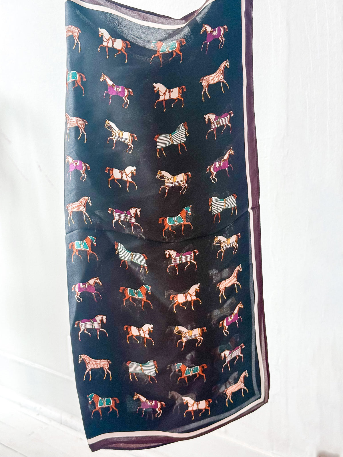 Black Horses Silk Scarf 20x20