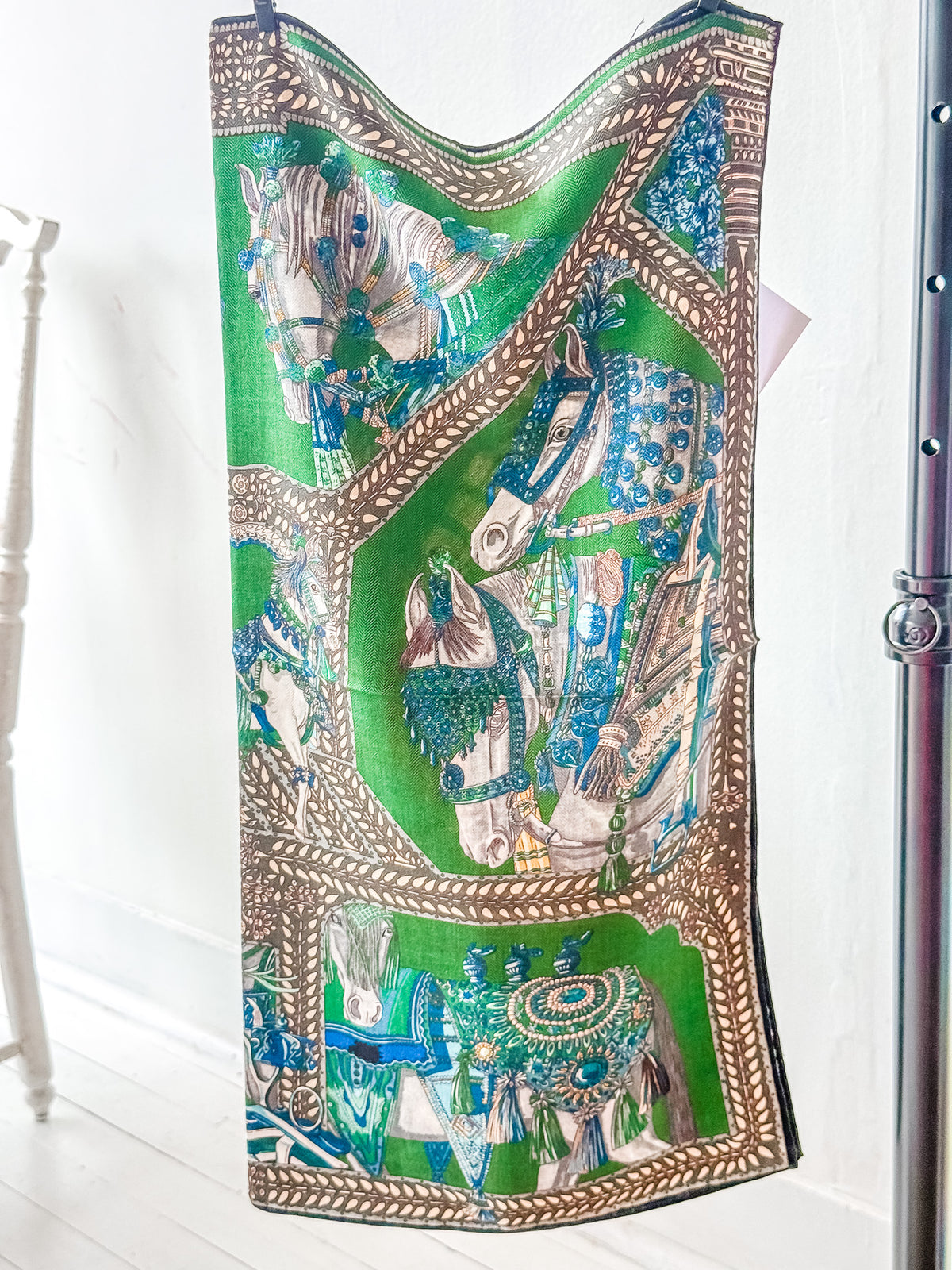 Green Horses Wool/ Silk Scarf