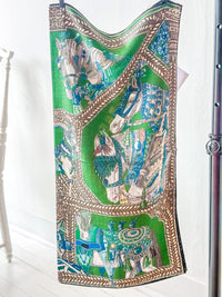 Green Horses Wool/ Silk Scarf