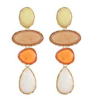 Linked Oval & Teardrop Stone Long Earrings