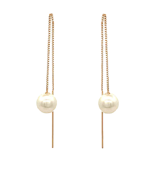 Pearl & Bar Ends Chain Drop Earrings