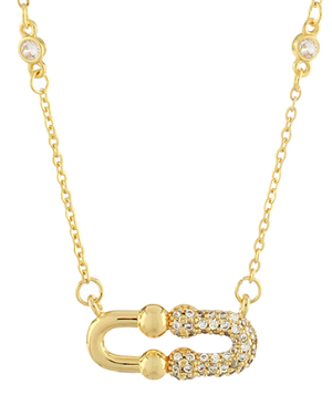 Pave CZ Double U Linked Necklace