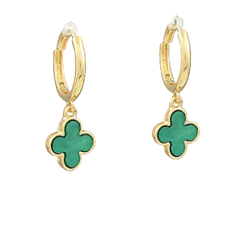 MOP Clover Charm Dangle Hoops