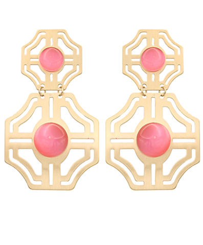 Cutout & Stone Dangle Earrings