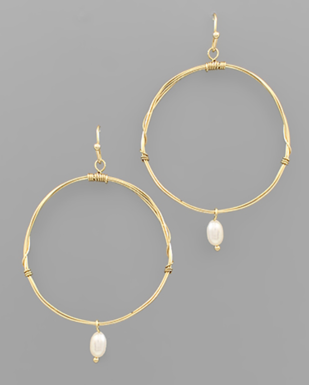Freshwater Pearl & Wire Circle Earrings