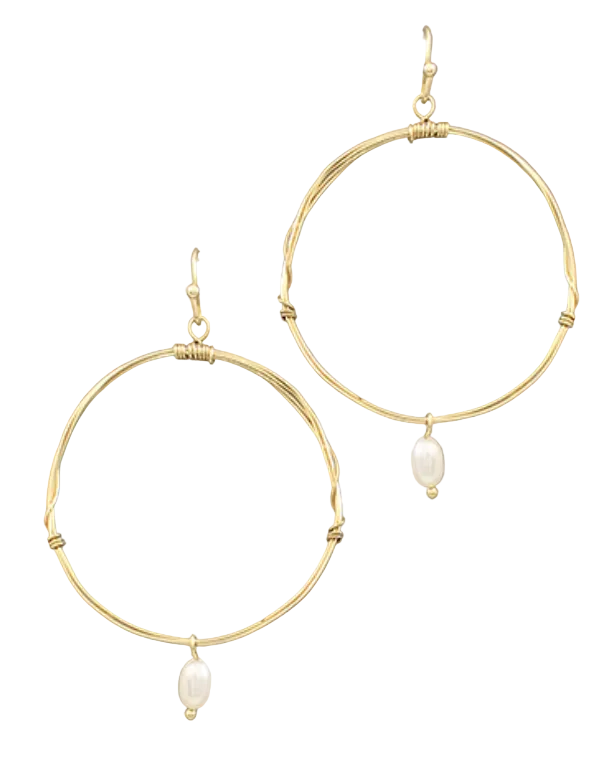 Freshwater Pearl & Wire Circle Earrings