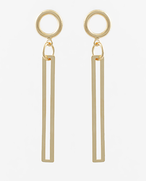 Rectangle Open Bar & Circle Drop Earrings