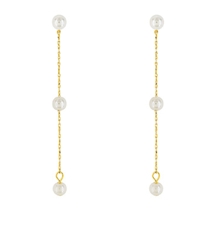 Brass Pearl Linear Drop Earrings
