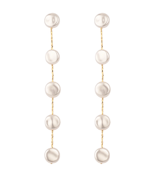 Flat Pearl Linear Drop Earrings